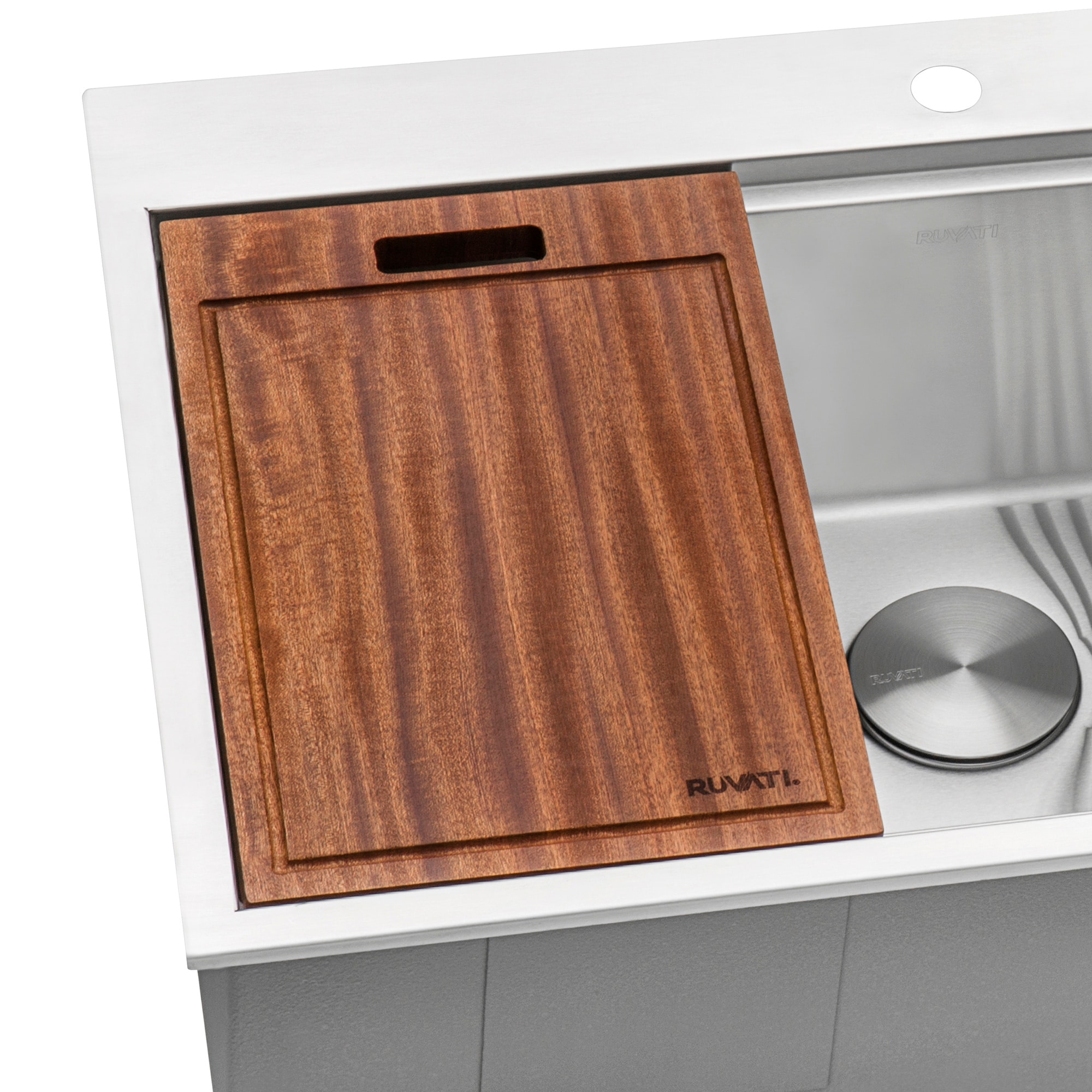 Ruvati 17 x 11 inch Solid Wood Cutting Board for Ruvati Workstation Sink - RVA1217 - Silver