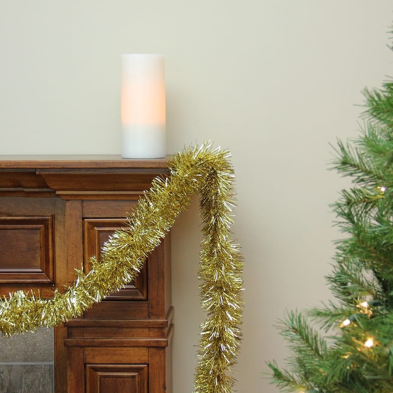 Shiny Artificial Tinsel Christmas Garland - 18' x 3" - Gold