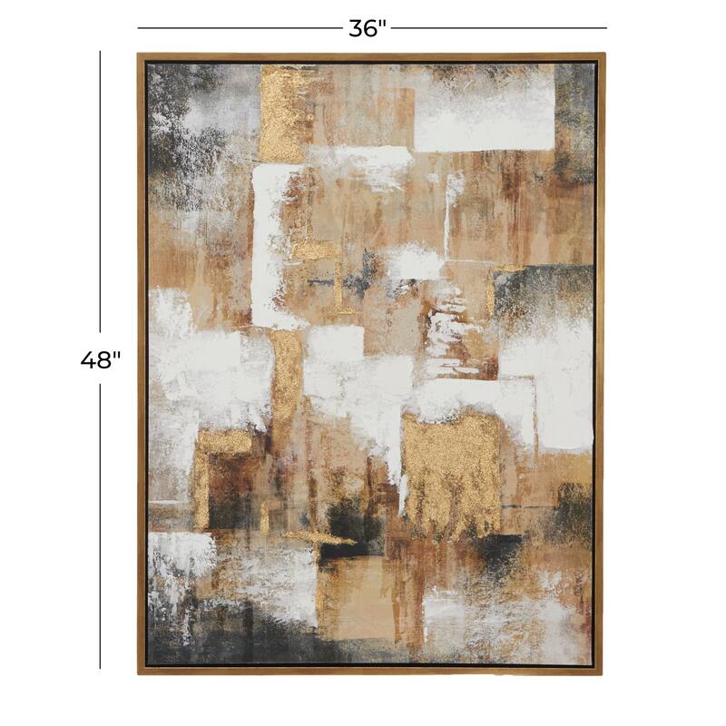 CosmoLiving by Cosmopolitan Gold Canvas Abstract Framed Wall Art with Gold Frame