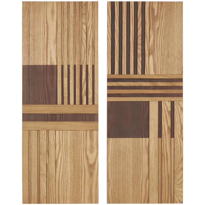 Wooden Geometric Carved Two-Toned Striped Home Wall Decor - Set of 2 Brown - Roche River Decor - Brown - 12"W, 32"H