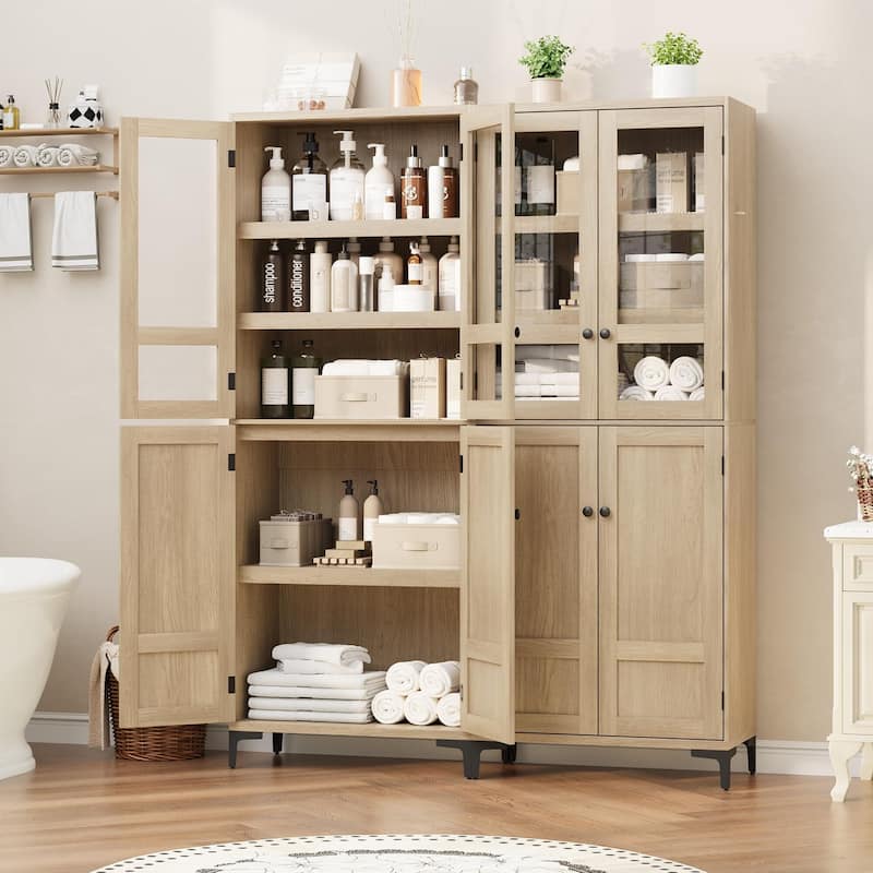 71" Tall Storage Cabinet, Kitchen Pantry Cabinet 5 Tier Bathroom Cabinet with 4 Doors Adjustable Shelves for Kitchen