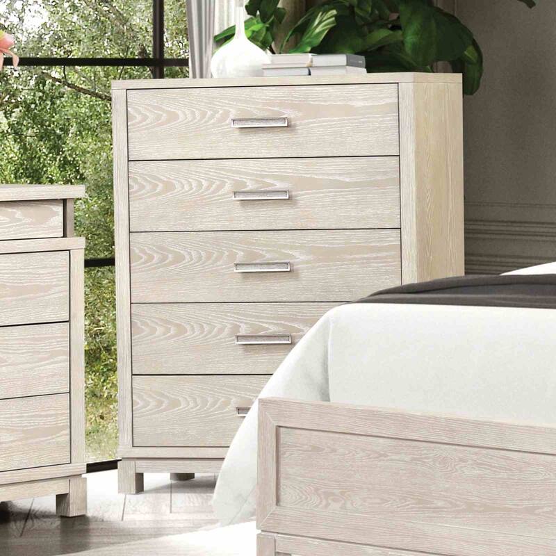 Transitional Weathered Gray Finish Bedroom Set Bed Nightstand Mirror Dresser Chest