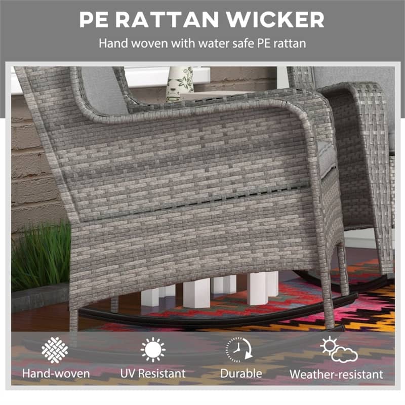 PE Rattan Steel Outdoor Rocking Chairs with Cushions Set of 2 - 34.3" W x 28.3" D x 36.6" H