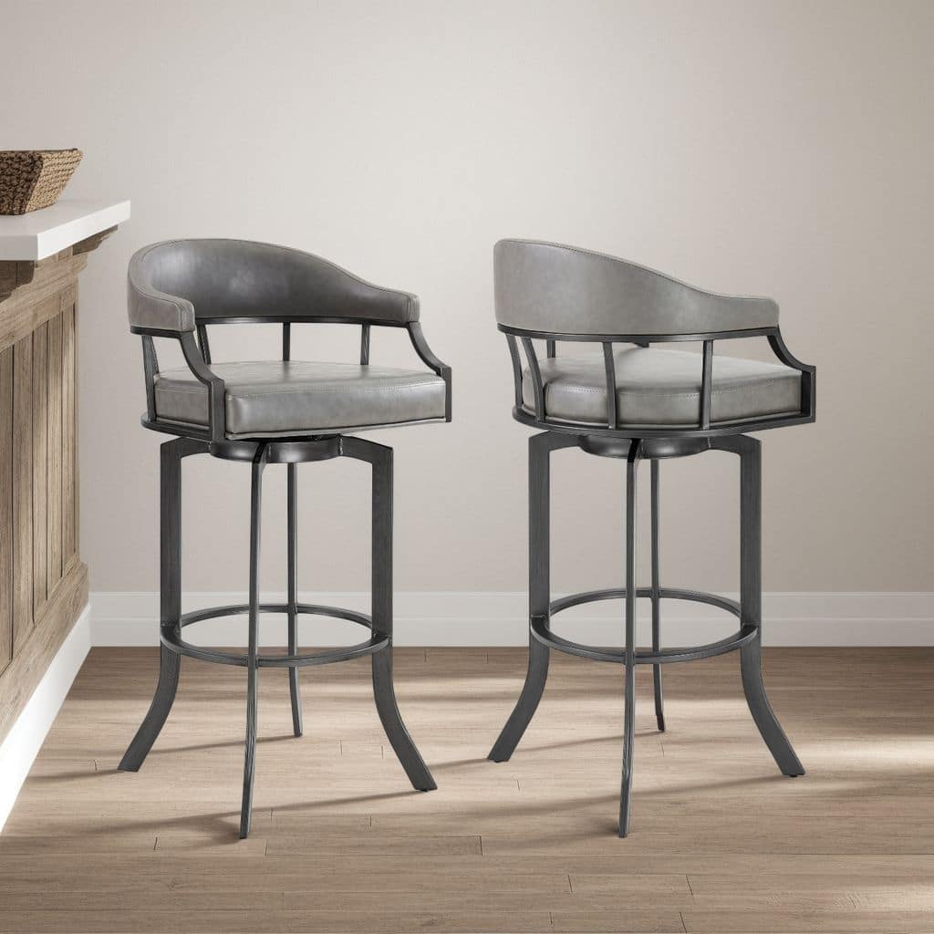 Pharaoh Grey Faux Leather Counter or Bar Height Swivel Stool