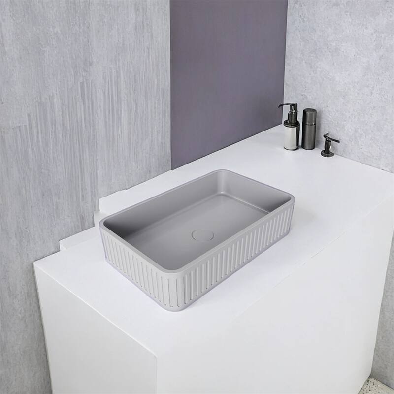 20.5'' Concrete Vessel Rectangular Modern Gray Bathroom Sink