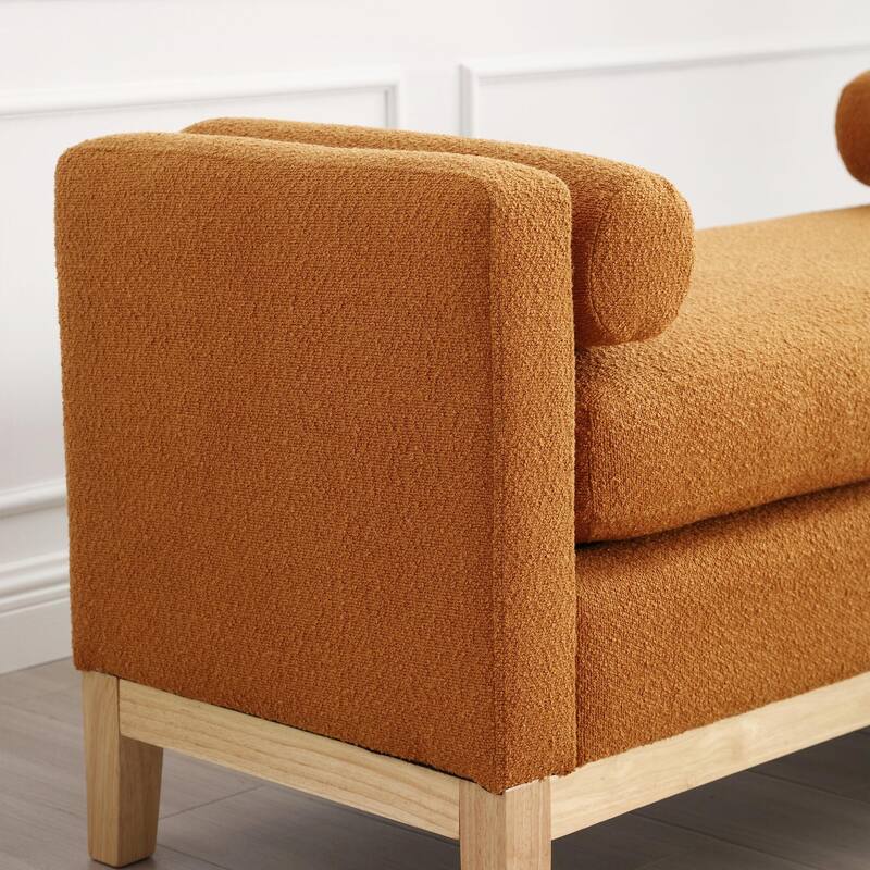 Elegant 53.5" Upholstered Ottoman Bench with Wood Legs & Bolster Pillows