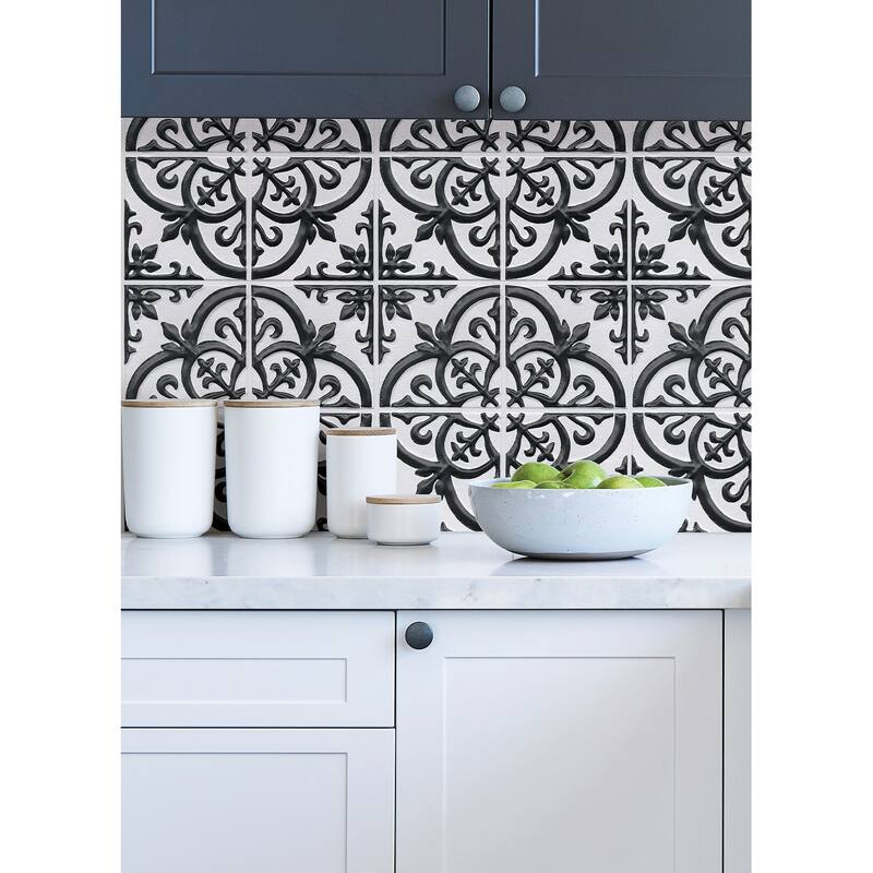 InHome Black & White Mason Peel & Stick Embossed Tile Backsplash