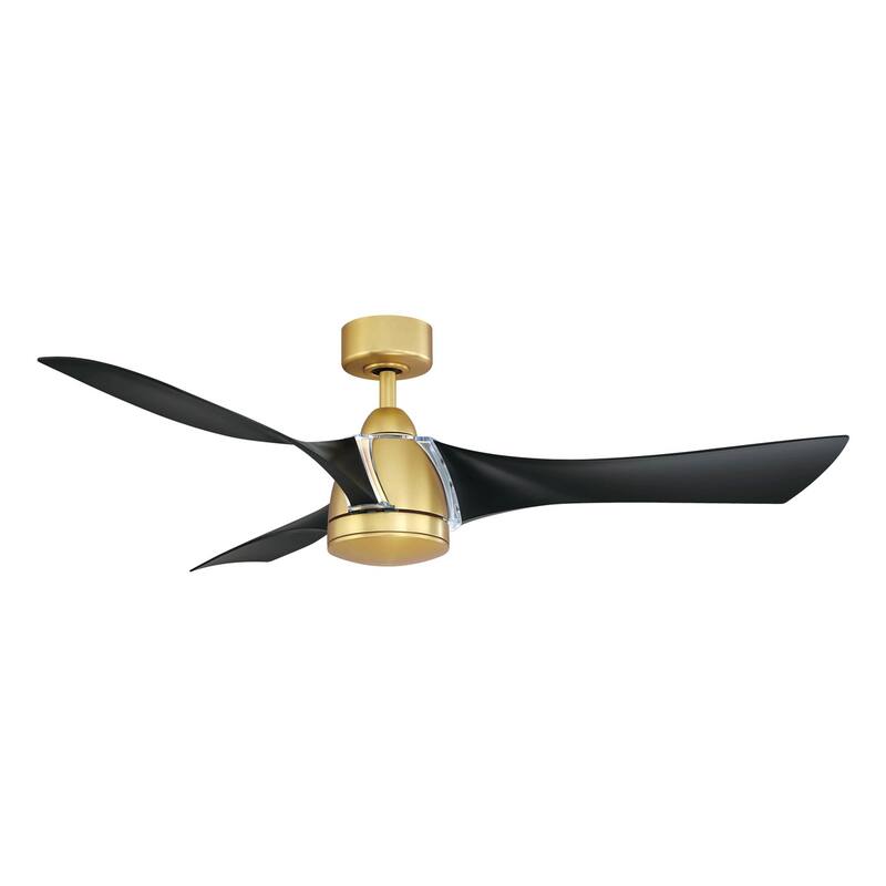 Fanimation Klear 56 inch Indoor/Outdoor Smart Ceiling Fan with LED CCT Select Light Kit and Remote - Brushed Satin Brass & Black