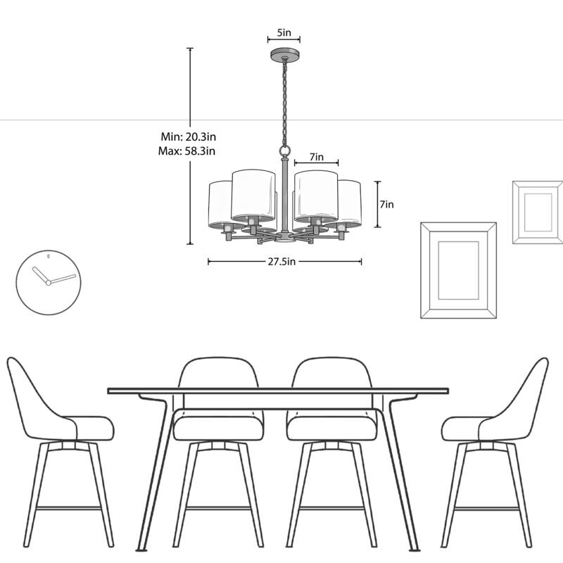 Modern Chandelier Dining Room Pendant Light Fixture Drum Fabric Shade