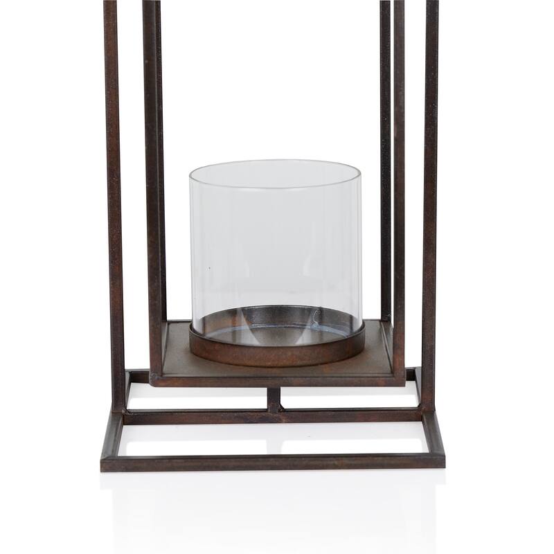 Small Grey Rectangular Lantern with Glass Candle Compartment
