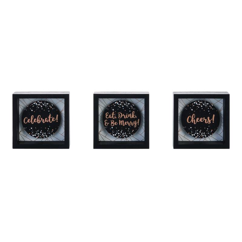 Transpac MDF Dimensional Decor Cube Set of 3 Christmas Home Decorations