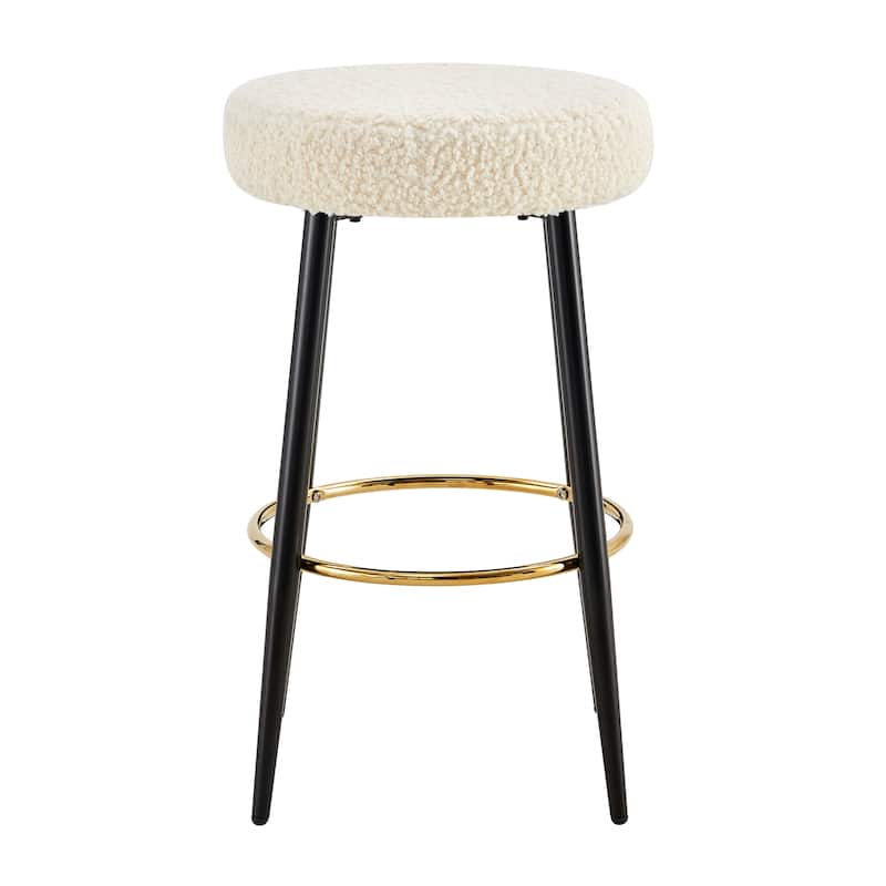 Counter Height Bar Stools Set of 2, PU Kitchen Stools Upholstered Dining Chair Stools 24 Inches Height with Golden Footrest