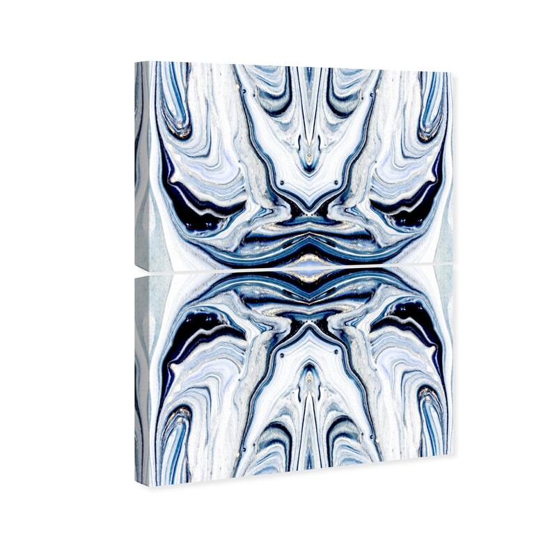 Wynwood Studio Abstract Deepest Blue Diptych White and Glam Wall Art Canvas Print