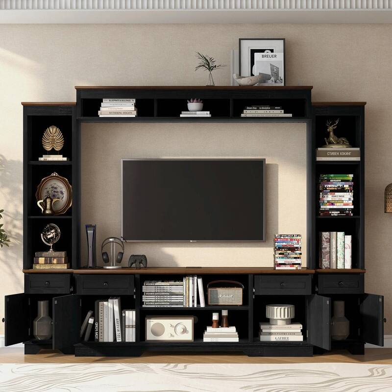 98.8" Wide Wall Unit Entertainment Center with Bookshelves for TVs up to 80"