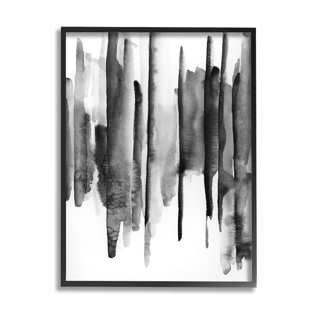 Stupell Vertical Black Ink Strokes Abstract Watercolor Over White Framed Wall Art