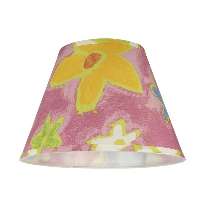 Aspen Creative Hardback Empire Shaped Spider Construction Lamp Shade in Pink with Flowers (7" x 13" x 9 1/2")