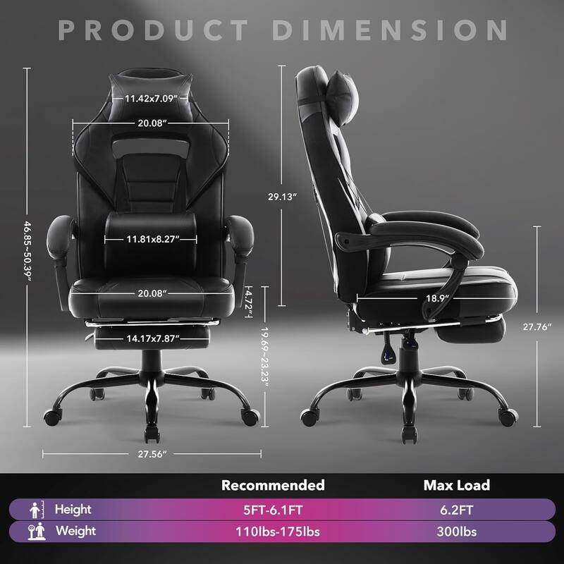 Office Gaming Chair with Footrest Adjustable Headrest for Gaming Working Relaxing