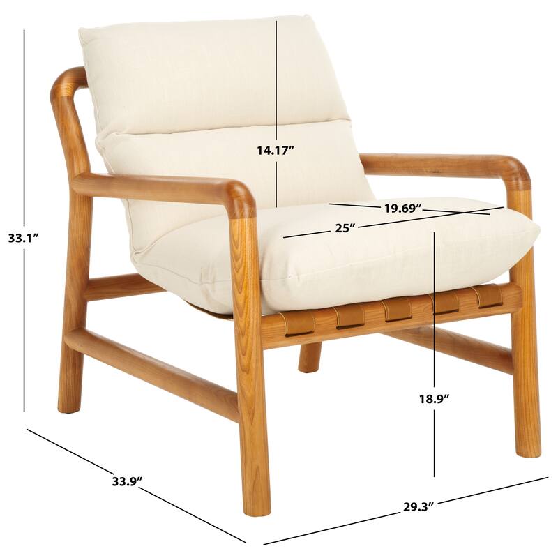 SAFAVIEH Dellar Solid Wood Accent Chair with Cushion (Fully Assembled) - 29.3 In. W x 33.9 In. D x 33.1 In. H - 29Wx34Dx33H