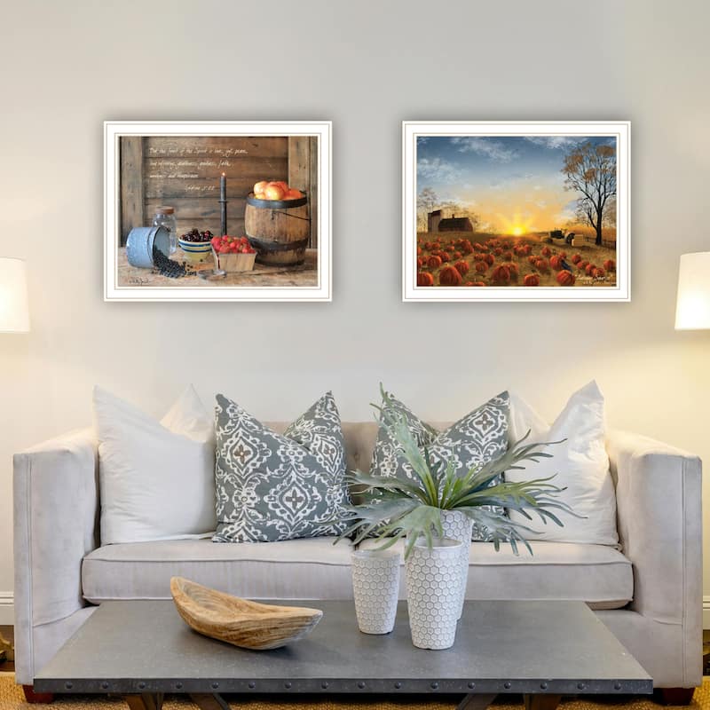 2-Piece Framed Wall Art Set - Autumn Sunrise & Fruit of the Spirit, White Frame