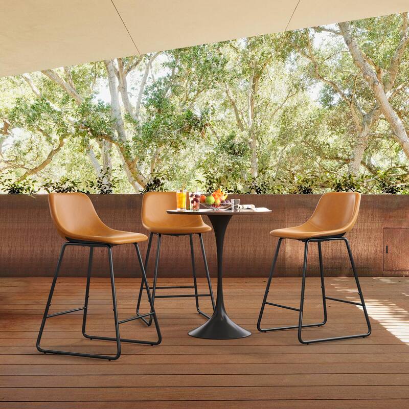 Modern 24.in Counter Height Bar Stool with PU Leather and Metal Frame Barstools for Kitchen Island