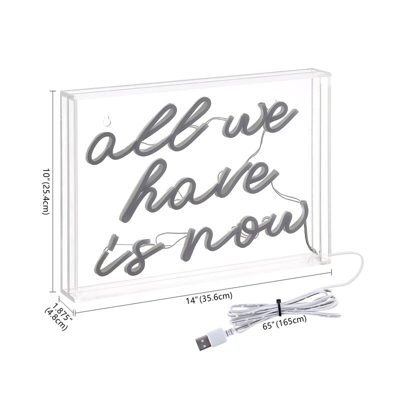 All We Have Is Now 14" X 10" Contemporary Glam Acrylic Box USB Operated LED Neon Light, White by JONATHAN Y - 14" X 10"