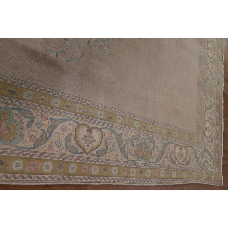 Hand Knotted Oriental 100% Wool Carpet Traditional Medallion Beige & Ivories Tabriz Area Rug - 12' 8'' X 9' 6''
