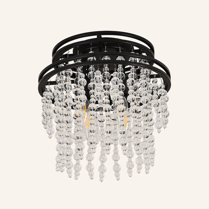 4-Light Modern Luxury Crystal Flush Mount Light - Matte Black
