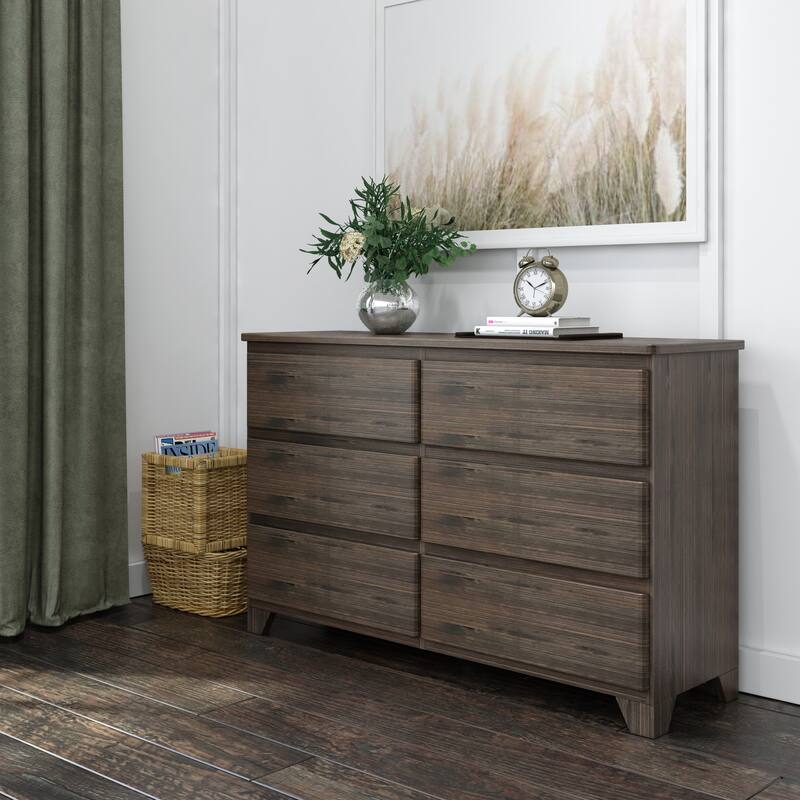Max and Lily Farmhouse 6 Drawer Dresser - Barnwood Brown