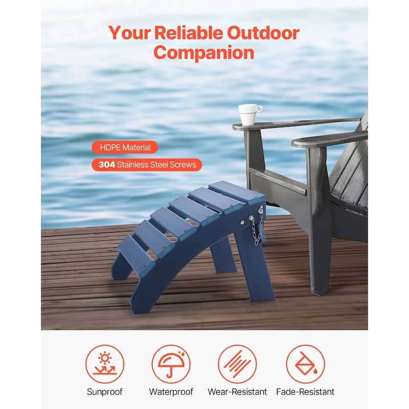 Blue Set of 2 HDPE Foldable Adirondack Ottoman Footrest with Slatted Design Ideal for Outdoor Use - 18.7"L x 18.9"W x 13.8"H
