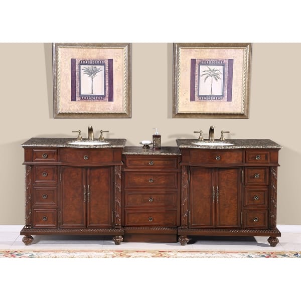 Silkroad Exclusive 90-inch Double Sink Bathroom Vanity Cabinet - On Sale - Bed Bath & Beyond ...