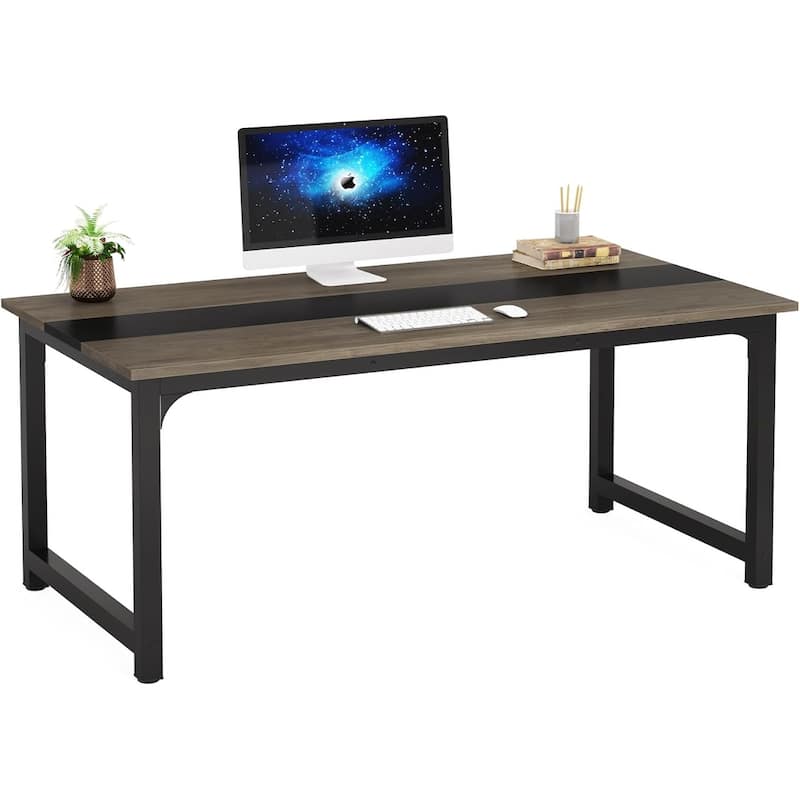 59" Reversible L-Shaped Office Desk with Monitor Riser and Side Shelves Brown Home Computer Table