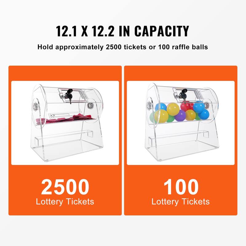 VEVOR Acrylic Raffle Drum, Professional Raffle Ticket Spinning Cage with 2 Keys, Transparent Lottery Spinning Drawing. - White