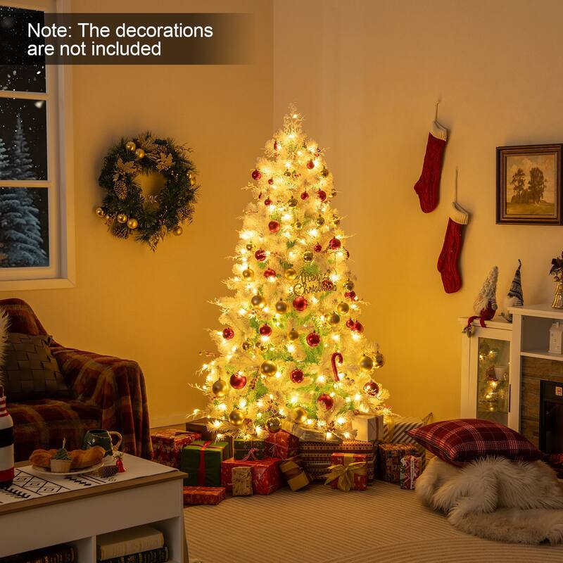 Gymax 6 FT Pre-lit Artificial Christmas Tree w/599 Snow Flocked Branch