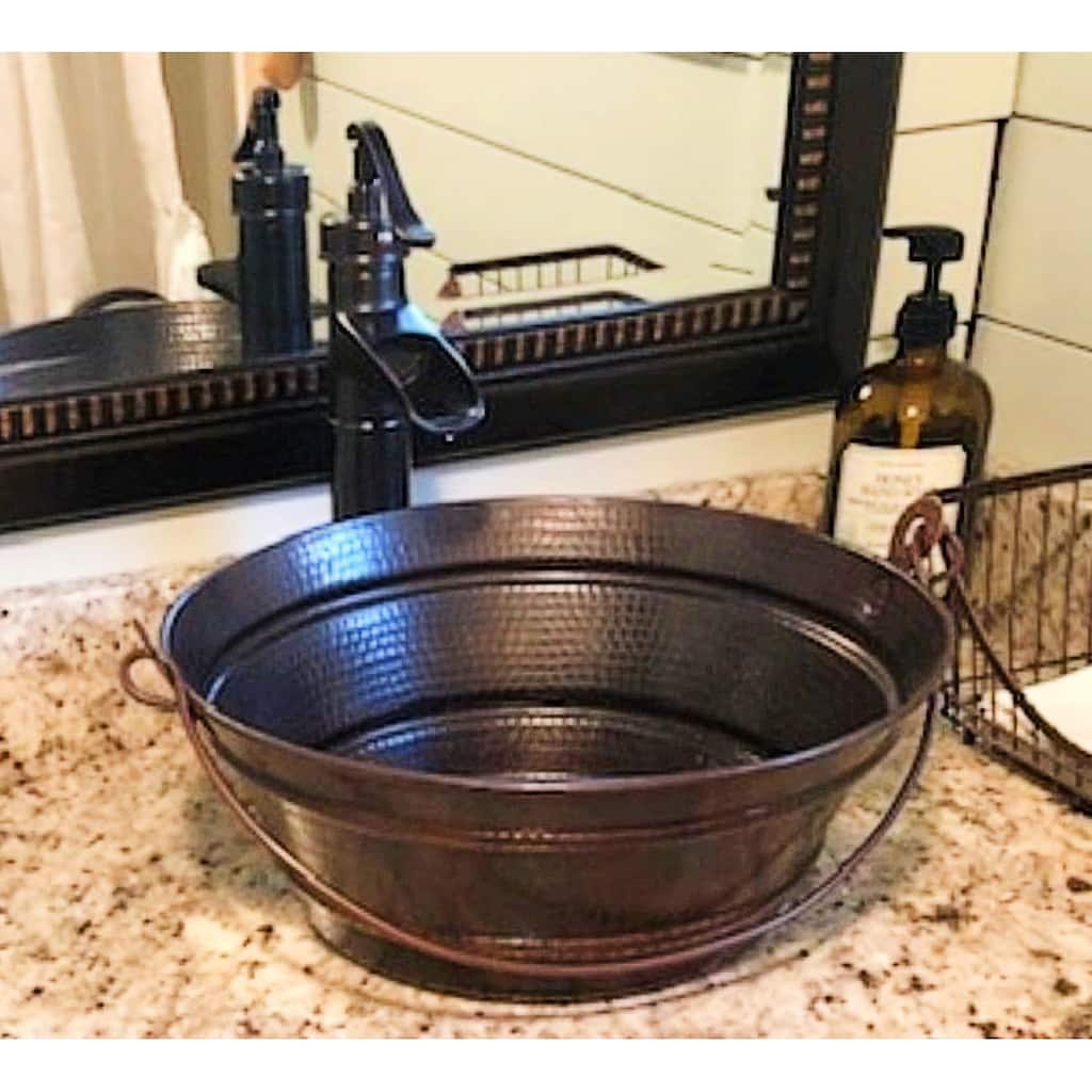 Charming 15" Copper Bucket Vessel Sink Included Grid Drain by SimplyCopper - 15" x 15" x 6"