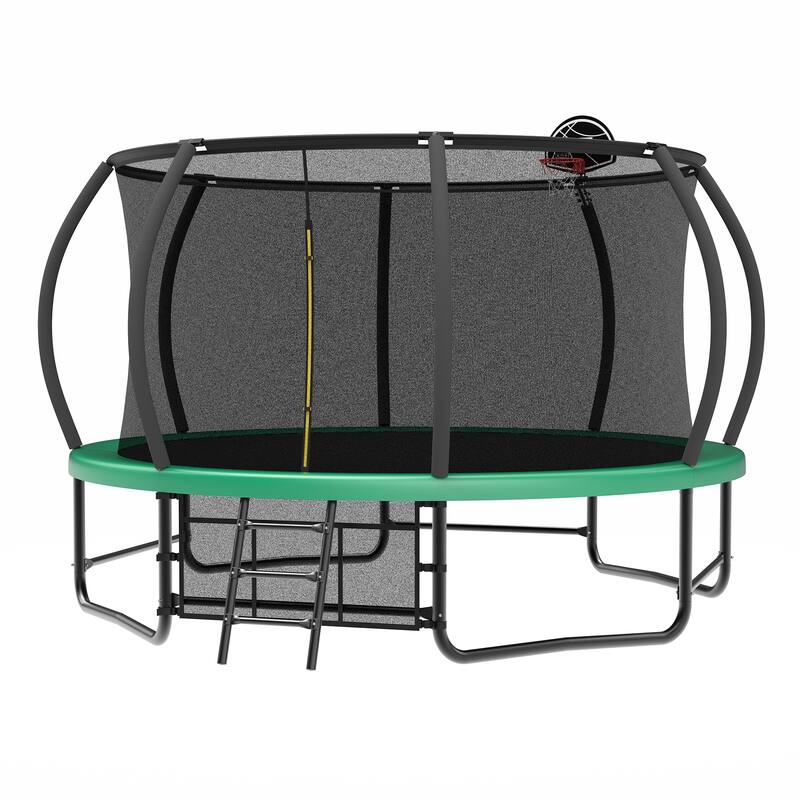 14FT Trampoline with Enclosure Recreational Trampolines with Ladder and AntiRust Coating, ASTM Approval Trampoline for Kids