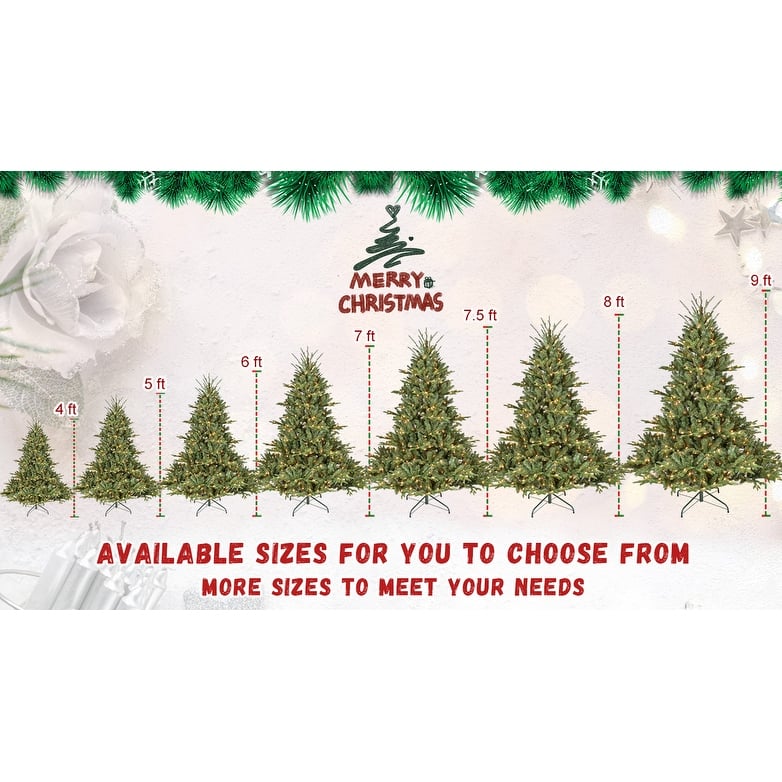 7FT Full-Shape Christmas Tree with 750 UL Lights-PE/PVC Mixed Branches, 2257 Tips,Wide Base for Spacious Areas