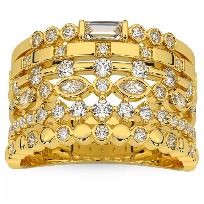 1Ct Stackable Diamond Ring Gold Lab Grown 12mm Wide