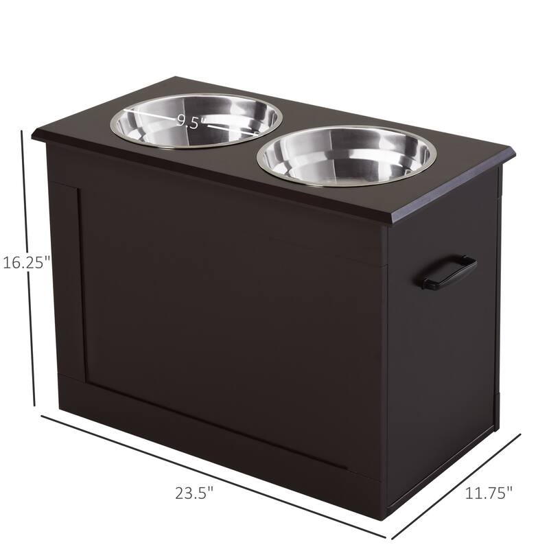 PawHut Dog Feeding Station with 2 Stainless Steel Bowls for Large Dogs - 23.5"L x 11.75"W x 16.25"H