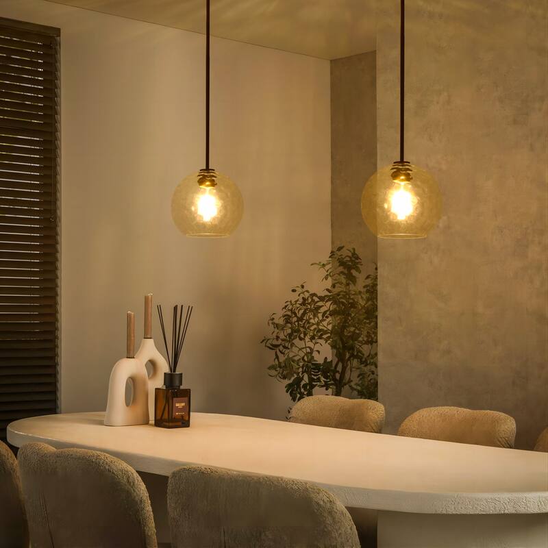 9.8" W 1-Light Modern Contemporary Gold/Black Metal Mini Hanging Pendant Lights with Clear Textured Glass Globe Shade