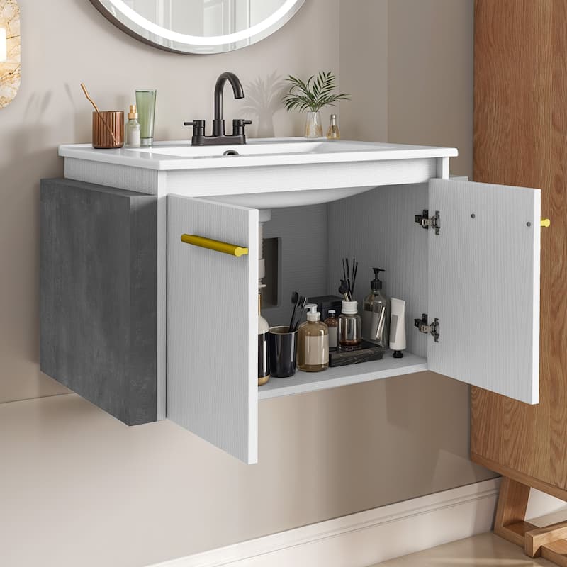 Moasis 26.5 Inch Floating Bathroom Vanity with Sink and Soft Close Double Doors