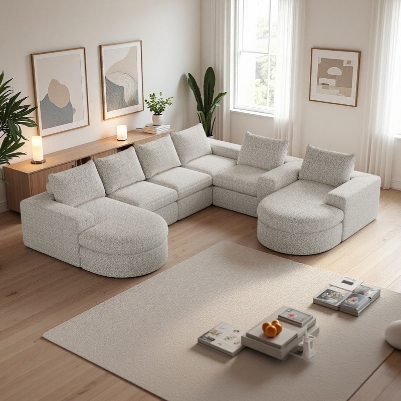 99" Chenille Modular Sectional Sofa with Chaise Lounge and 6 Modules, No Assembly Required - Beige
