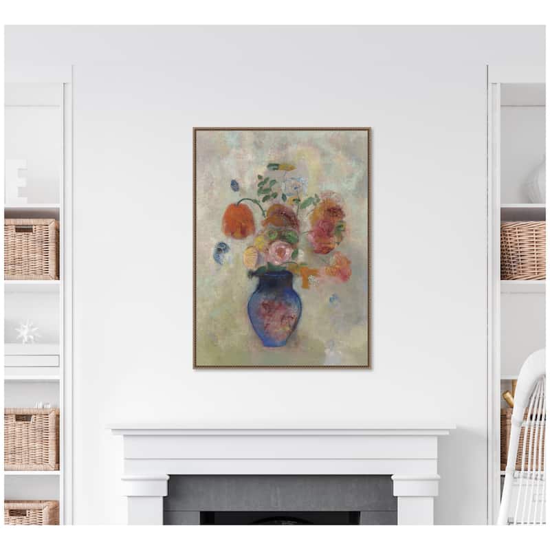 Kate and Laurel Large Vase with Flowers 1912 Odilion Redon by Nostalgia Prints Framed Canvas Wall Art Print