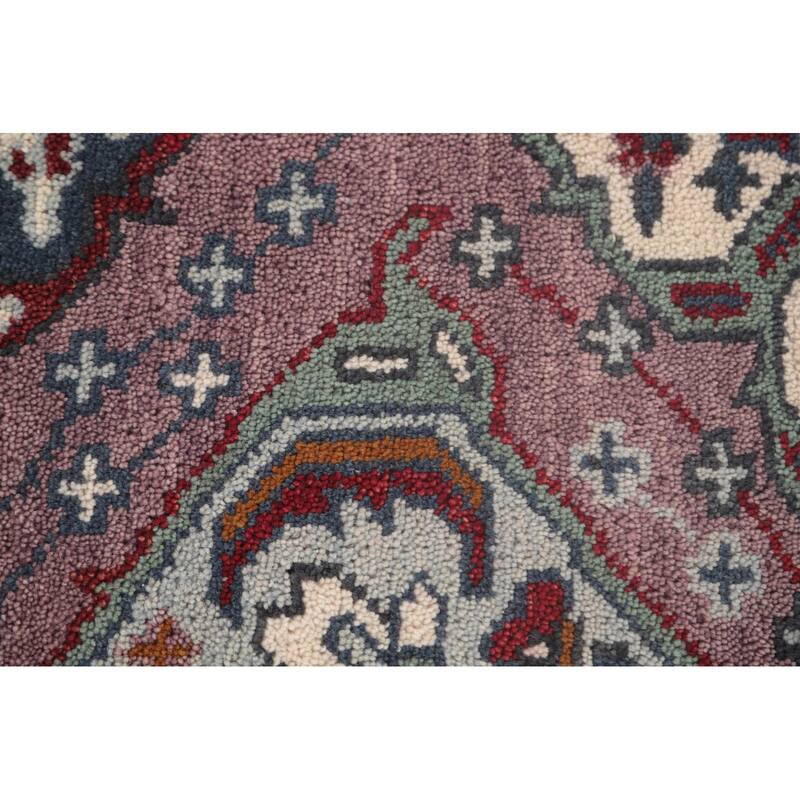Geometric Purple Kazak Oriental Runner Rug Handmade Wool Carpet - 2'6"x 9'8"