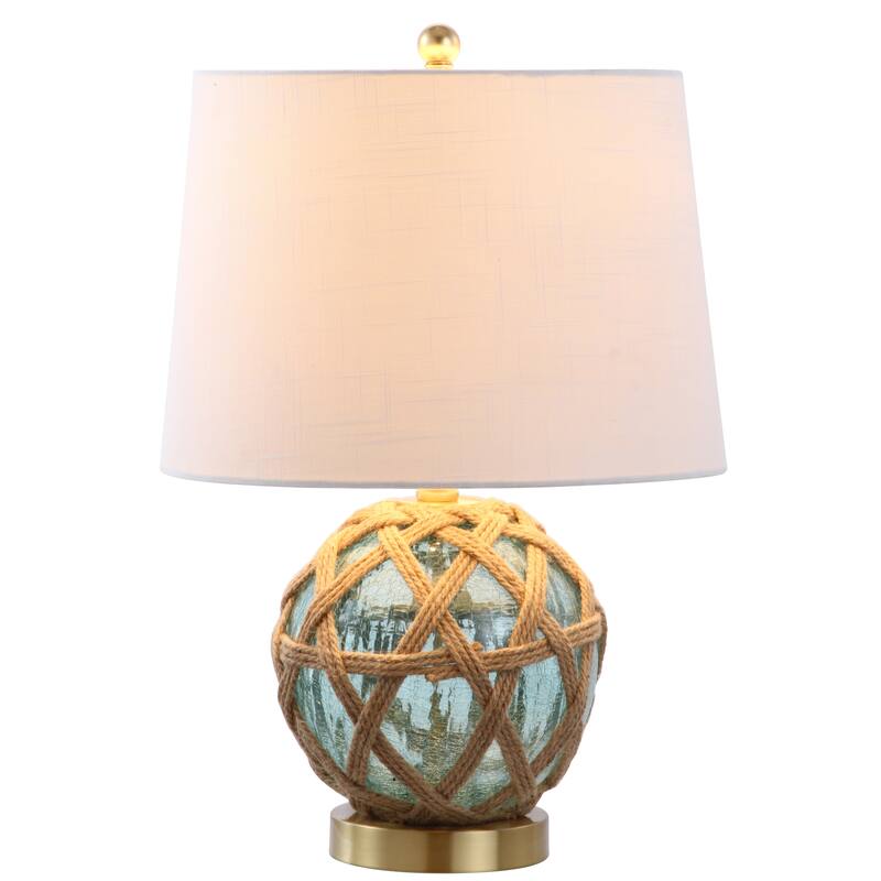Logan 21.5" LED Glass/Rope Table Lamp, Brown/Aqua by JONATHAN Y