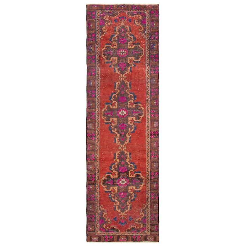 ECARPETGALLERY Hand-knotted Melis Vintage Red Wool Rug - 2'11 x 9'7 - Red - 2'11 x 9'7