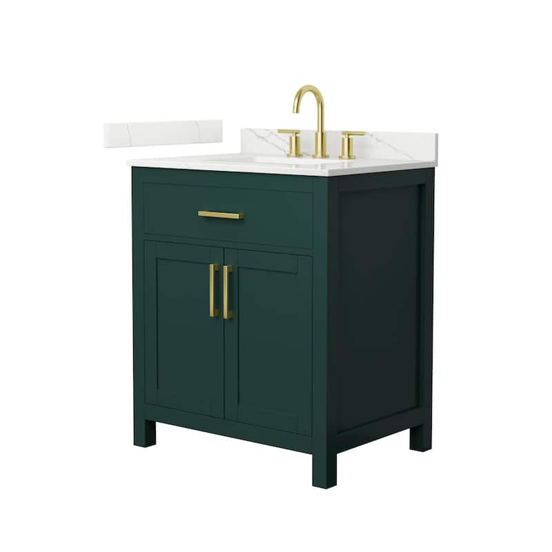 Wyndham Collection WCG2424-30S-QTZ-US3MXX Beckett 30" Free Standing - Green / Giotto Quartz Top / Brushed Gold Hardware