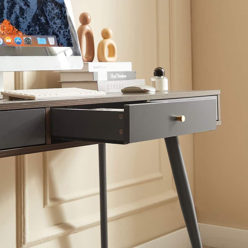 Mid-Century Study Desk Built-in Power Outlets