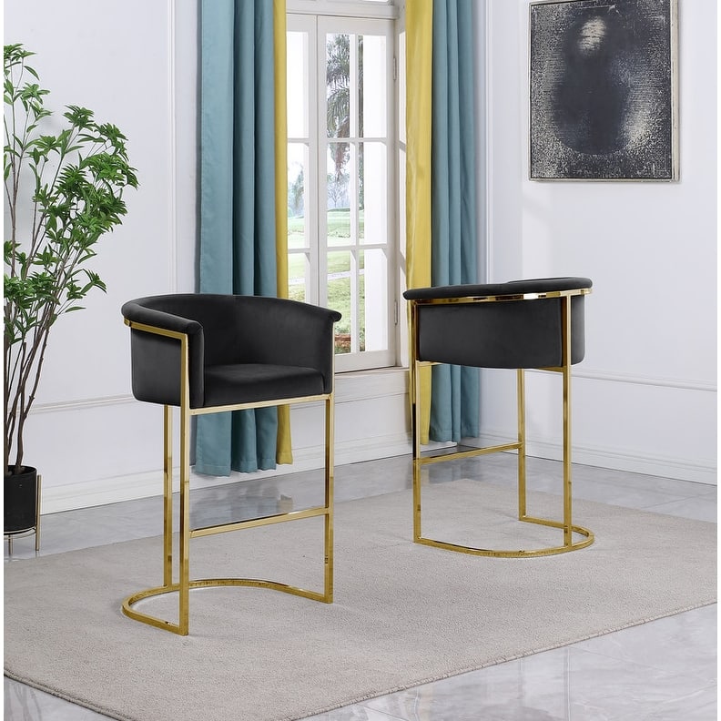 Best Quality Furniture Velvet Upholstered Barstool - Single - Black and Gold - Bar Height - 29-32 in.