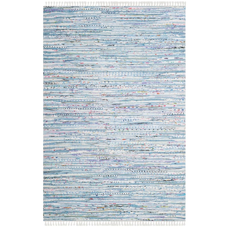 SAFAVIEH Handmade Rag Rug Litzy Stripe Cotton Rug - 3' x 5' - Light Blue/Multi