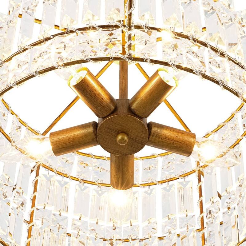 Glam Vintage Luxe Round Tiered Drum Crystal Accented Chandelier - 23.6 in